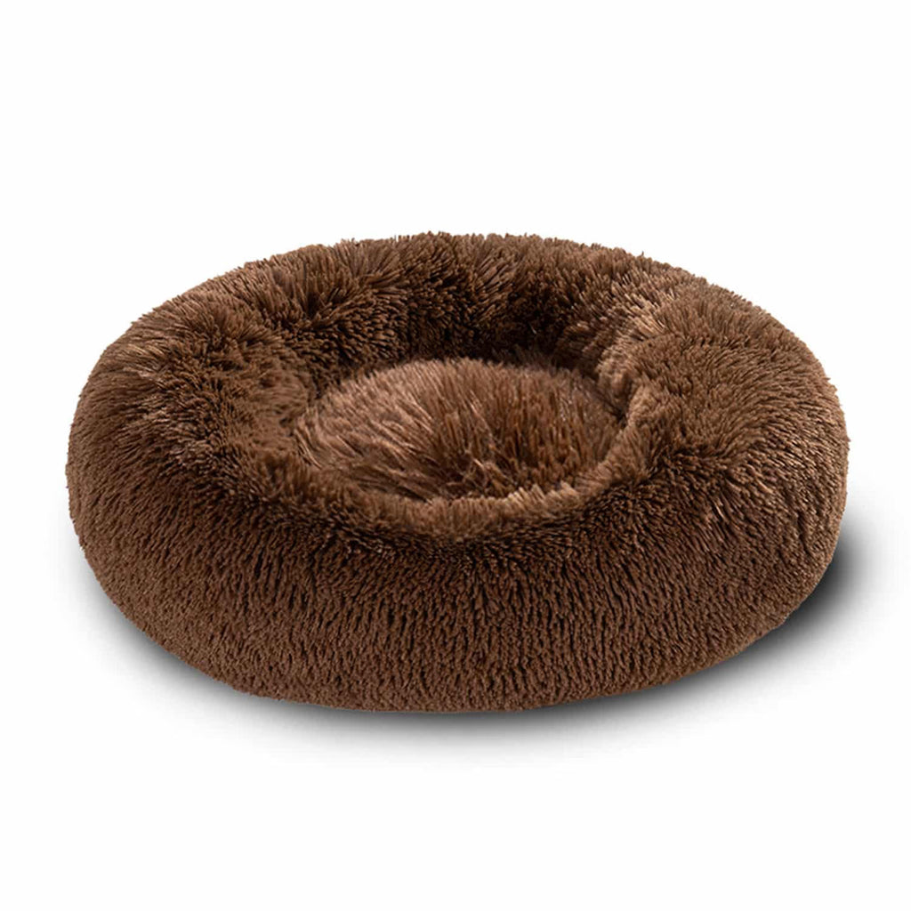 Cuccia rilassante a forma di ciambella per animali domestici, con bordo rialzato per il supporto del collo, imbottitura in cotone PP, lavabile in lavatrice.