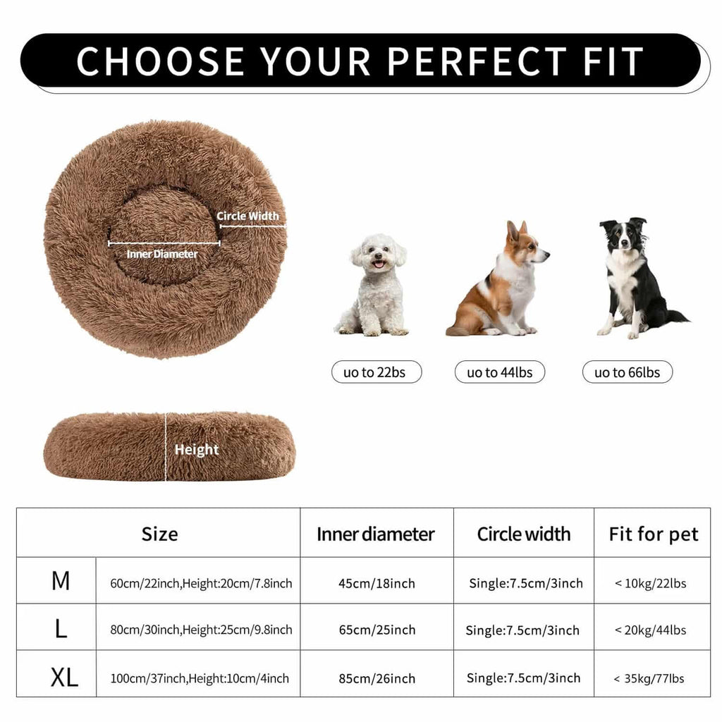 Cuccia rilassante a forma di ciambella per animali domestici, con bordo rialzato per il supporto del collo, imbottitura in cotone PP, lavabile in lavatrice.